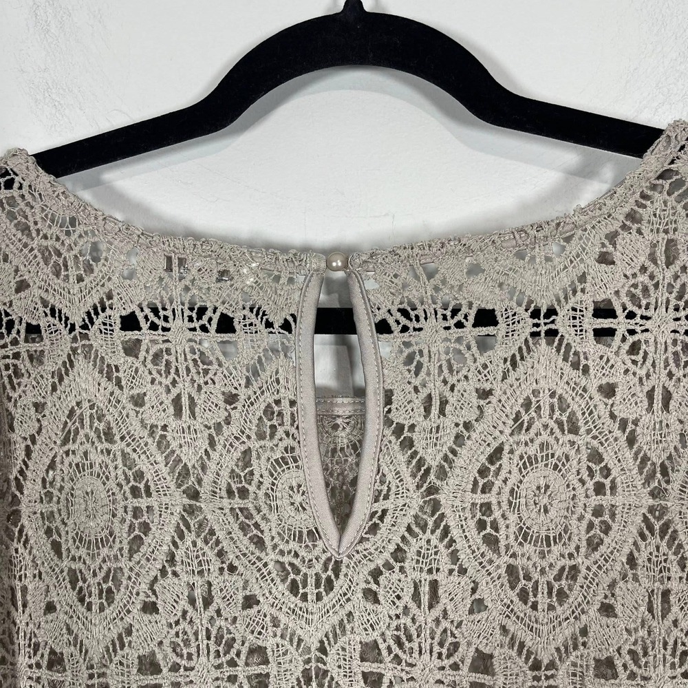 EST 1946 Crochet Lace Blouse Wms Large Gray Tassels Romatic Whimsigoth Boho Top - Picture 6 of 7